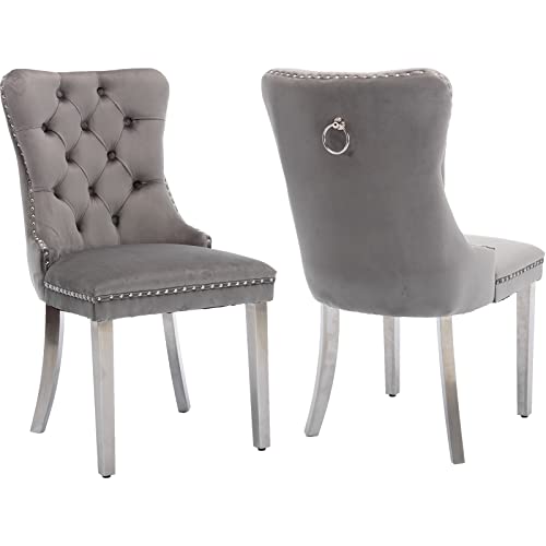 Waully Luxury Upholstered Dining Chairs Set of 2, Grey Kitchen