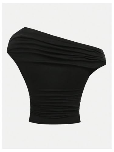 Milumia Girl's One Shoulder Ruched Top Asymmetrical Neck Sleeveless Casual Tank Tops2