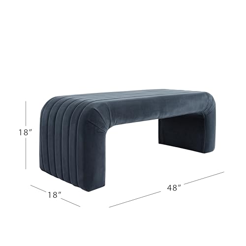 Image of HomePop 48 inch Arch Channel Bench - Blue Velvet