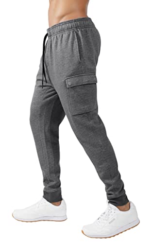 90 Degree By Reflex Calça jogger masculina com bolsos laterais com zíper, Bolso cargo de carvão vege