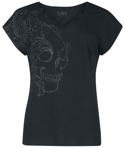 Black Premium by EMP Damen schwarzes T-Shirt mit Totenkopf Print und Spitze S