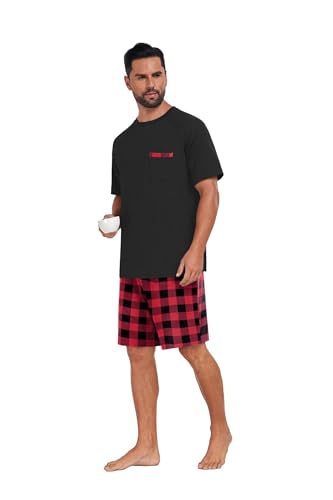 Image of Mens Pajamas Set Lightweight Summer Pjs Sleepwear Soft Comfy Short Sleeve Loungewear With Pocket (S-4X)