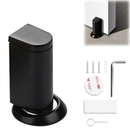 Blocco Porte Magnetico & Cale Porte con Adesivo, Fermaporte Senza Perforazione a Magnete Potente e 3M, Protezione Parete per Porte Interne/Esterne in Nero Opaco