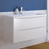 Aica Sanitär Badmöbel Set 100 cm Sofia Waschbecken mit Unterschrank Weiß Hochglanz Waschtisch mit Schrank