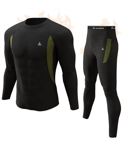 Base Layer Men Cold Weather, Thermal Underwear Set Winter Hunting Gear Sport Long Johns Top and Bottom Midweight Black XXL