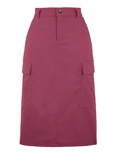 Image of Allegra K Corduroy Cargo Skirts for Women's High Waisted Elastic Back H Line 2025 Fall Midi Skirt