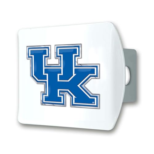 FANMATS 43604 University of Kentucky Color Hitch Cover - White with Metal Chrome 3D Logo Emblem – Easy Installation on Truck, SUV, Car - Ideal Gift for Die Hard NCAA Fan