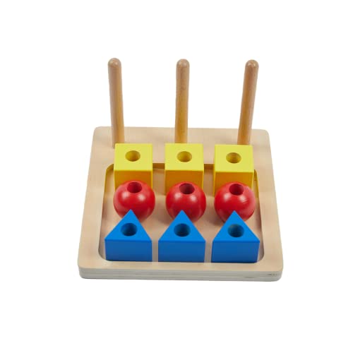 Image of Adena Montessori 9-Piece Colored Discs on Dowels, 12m+ | 9 discs: 3 red, 3 blue, 3 yellow on 3 dowels. Builds color sorting, hand-eye & fine motor. Montessori toy. Gift 12m+.