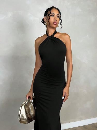 Image of SKAYS Women's Summer Dress Halter Bodycon Maxi Dress Backless Casual Party Dresses