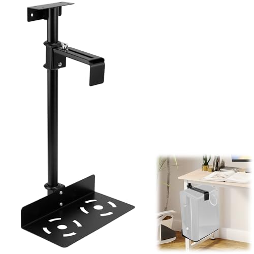 PC Halterung Unter Schreibtisch, Gehäuse PC Ständer, Höhen- & Breitenverstellbar, 360° Drehbarer, Untertisch Halterung Computer Wandhalterung für Zuhause, Büro, Gaming Raum