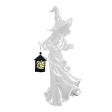 Porceosy Linterna fantasma para decoración de Halloween, figura tallada sin rostro, escultura de bruja con para uso en interiores y exteriores, resina fantasmal espeluznante, decoración única, color