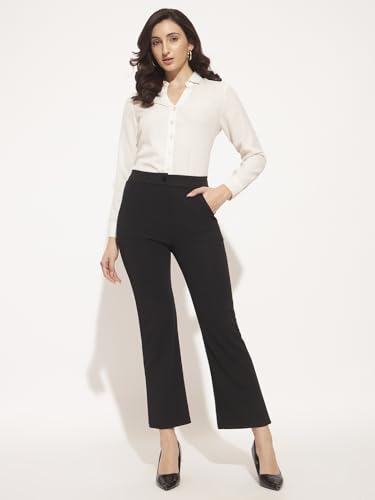 Image of Vogaan Women High Rise High Waist Trousers Flared Korean Style Formal Pants| Elegant Workwear for Office, College & Events