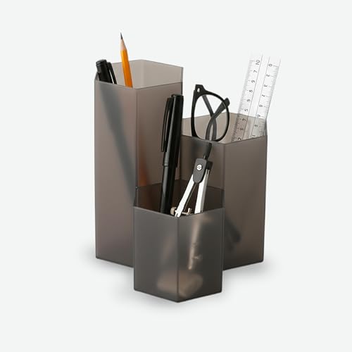 Image of Black Pen Holder for Desk | 3 Compartment Organizer Desk for Pen, Pecils, Makeup Brushes, Tooth Brushes | Cute Pencil Cup Desk Organizers and Accessories for Office, Home, Classroom, Teacher Desks