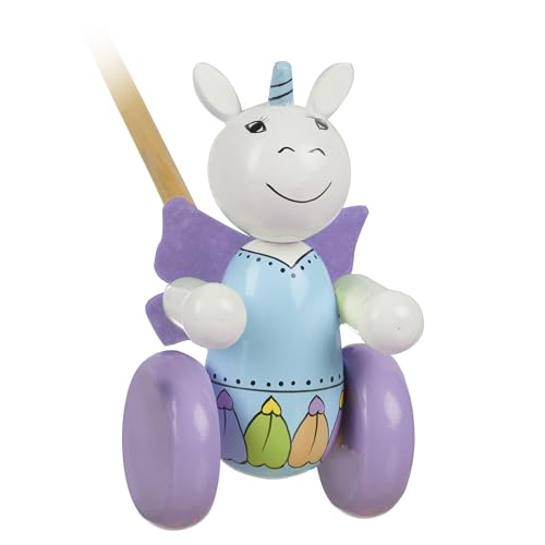 Image of Orange Tree Toys: Push Along: Unicorn - Wooden Toy, Colorful Wheeled Character w /Handle, Push & Pull, Encourage First Steps, Toddler & Kids, Ages 1+