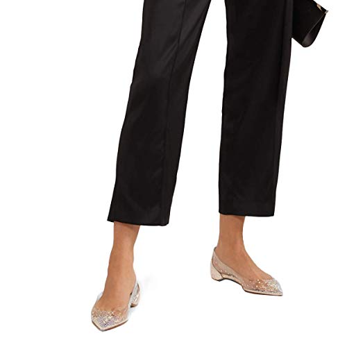 Xyd Women Fashion Rhinestones Mesh-Clear Ballet Flats Pointed Toe Spikes Rivets Sequins Dressy Shoes Size 11 Champagne-Clear #TOP5