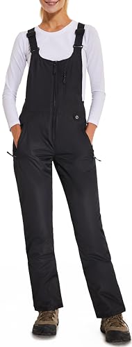 DAFENP Pantalones Nieve Esquí Mujer Invernal Pantalón Softshell Calor Pantalones de Trabajo Largos Prueba Viento Impermeable Mono Outdoor Pantalón Funcional con Tirantes Ajustables HXK8668W-Black-M