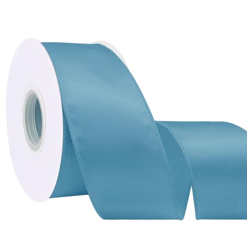 Simplegoal Dusty Blue 2.5 Inch 25 Yards Satin Wired Ribbon Easter Ribbons for Gift Wrapping Bows Making Home Decor Wreaths Garland Crafts Christmas Tree Bows