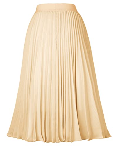 Grace Karin CLS02473-23_L@#WTMVAR Women'S Vintage Skirts A-Line Pleated Flared Chiffon Skirts Apricot L thumb #2