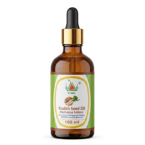 Image of KUNJ Radish Seed Oil 100ml - 100% Pure & Natural Cold Pressed Undiluted Carrier Oil for Hair, Scalp, Skin & Face Care | Lightweight Nourishing Oil for Smooth Hair & Healthy-Looking Skin