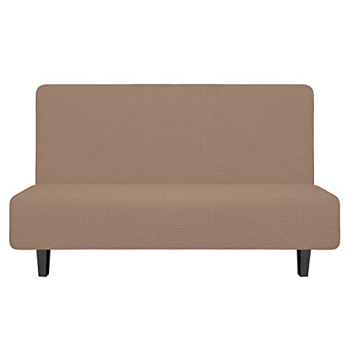 Image of Easy-Going Stretch Medium Futon Slipcover Armless Futon Cover Camel | Sofa Bed Furniture Protector Without Armrests with Elastic Bottom for Kids, Soft Jacquard Machine Washable