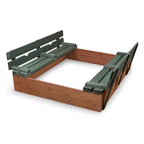 HomeStock Rustic Recluse Covered Convertible Cedar Sandbox with 2 Bench Seats - 46.5