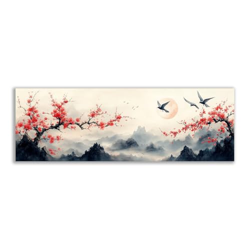 Toile fleurs et oiseaux pour salle de yoga déco murale zen