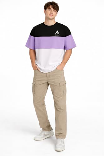 Image of Stylish Men Color Block Oversized Half Sleeve Round Neck T-Shirt