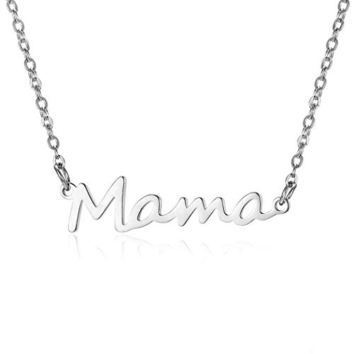 Aluinn Mom Pendant Necklace Personality Gift Mama Necklace Letter Necklace Chain for Women and Mother is Day Gifts (Silver)