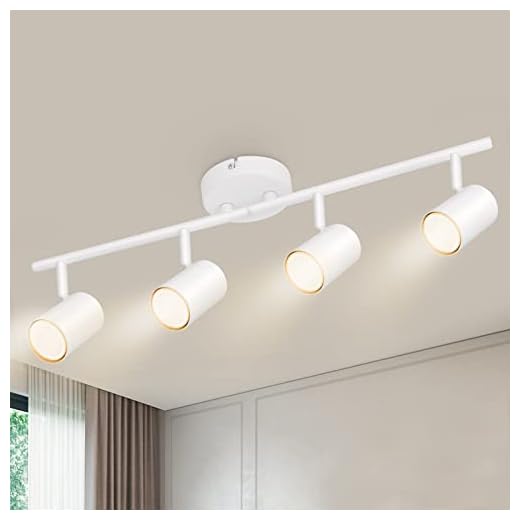 Kimjo Lámpara de Techo con 4 Focos - Blanco Lampara Techo Focos Ajustables y Giratorios - LED Plafón Moderno Aplique Metal para Interior Dormitorio Pasillos Salas Cocina - Sin Bombilla GU10