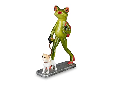 formano wunderschöne Froschdame,Lady mit Hund beim Gassi gehen ca. 17 cm groß,Froschhausen