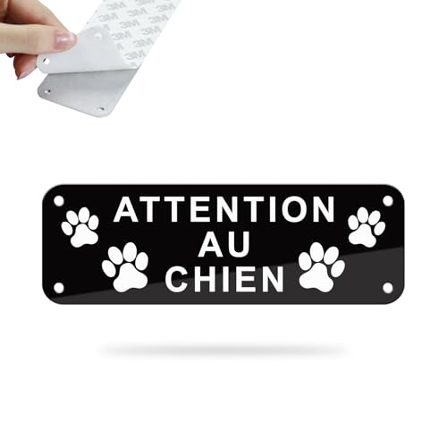 SINMAO Pancarte Chien de Garde Autocollant Aluminium Réfléchissant 150x50mm, Panneau Attention Au Chien Staff Noir x1