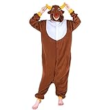 Ansamy Disfraz de Alce Pijama Niños Adultos, Mono de Alce Pijamas Navidad de una Pieza Pijamas, Mono de Franela Pijamas Disfraz de Cosplay para Mujeres Hombres Unisex (M, Marrón)