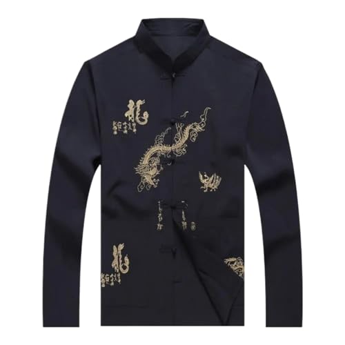 Chemise à motif dragon col montant avec poches poitrine fonctionnelles