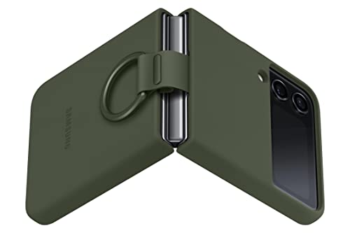Image of SAMSUNG Galaxy Z Flip 4 Silicone Cover with Ring, Protective Phone Case with Finger Loop, Matte Finish, Bold Style, Handheld Design, US Version, Green