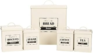 Home By Jackie X321 Cream White Set of 5 Metal Food Tin Canister/Bread