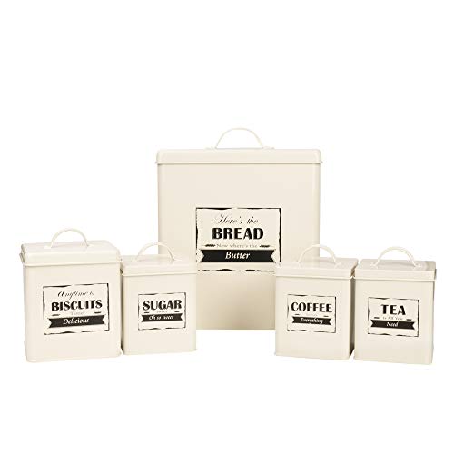 Home By Jackie X321 Cream White Set of 5 Metal Food Tin Canister/Bread