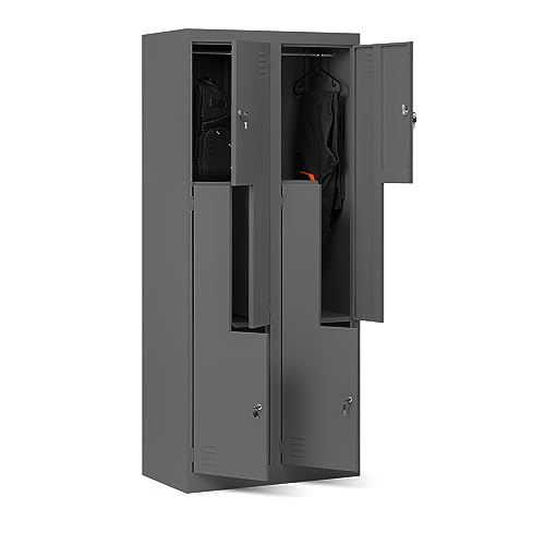 Domator Umkleideschrank Z02 Spind mit 4 Abteilen Kleiderspind Metallschrank Flügeltür Lüftungsschlitzen Pulverbeschichtung 185 cm x 80 cm x 45 cm (Anthrazit)