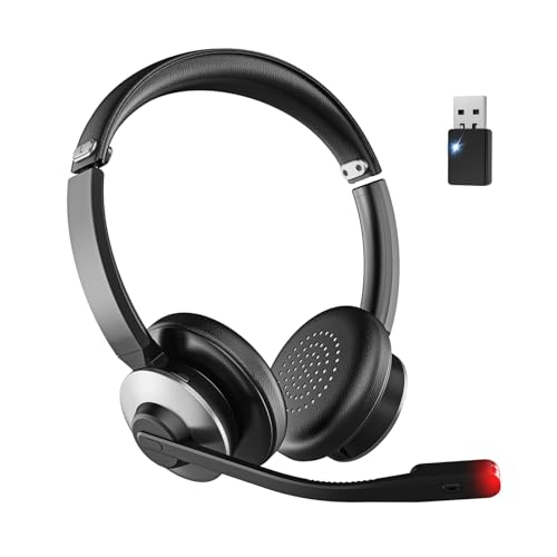 Kabelloses Headset mit Mikrofon, Bluetooth Headset mit Mikrofon ENC Rauschunterdrückung & USB-Dongle, 26 Std. Akku, One-Touch Stummschaltung , Kabelloses Headset für PC, Call Center, Büro, Homeoffice
