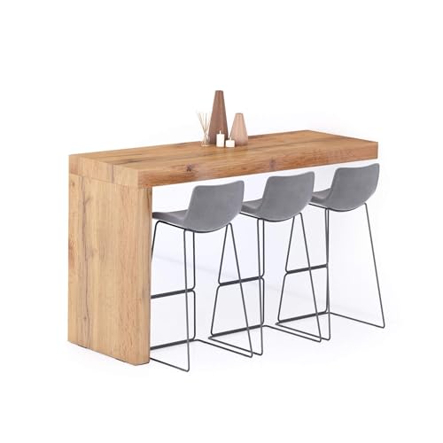 Mobili Fiver Evolution Tall Kitchen Bar Table Made in Italy | Space Saving, Wall-Mounted Counter Height Table for 6 | Breakfast Bar Table Top w/Cable Holder | Rustic Oak | 70,9'' x 23,6" in