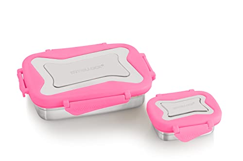 Image of STEELLOCK Smart Stainless Steel Tiffin Lunch Box for Kids and Adults 2pc Set | Airtight & Leakproof | Rectangle Combo for School & Office with Steel Lid | (1pc - 750ml & 1pc - 170ml) Pink