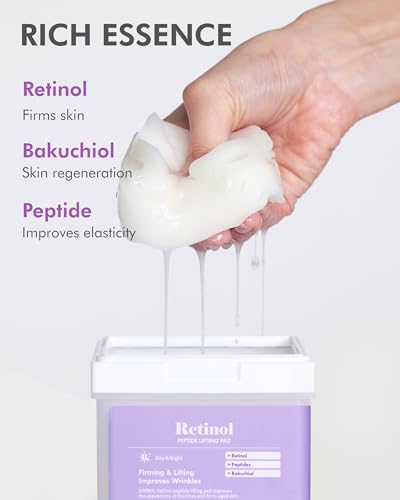 Image of DERMAL Retinol Bakuchiol Peptide Toner Pads 120ct, Stretch Cotton | 120 stretchable pads with retinol, bakuchiol, copper & palmitoyl peptides for smoother, firmer-looking skin; with tongs