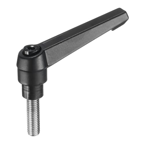 Image of uxcell Adjustable Clamping Lever Handle M8 x 25mm Metric 304 Stainless Steel Male Threaded Stud Hand Knobs Push Button Ratchet Rotating Screw Handles Bolts with Locking Lever Black