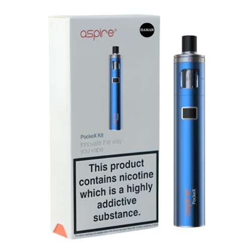 Aspire PockeX Vaping Kit 2ml Refillable Cartridge Long Lasting 1500mAh Rechargeable Battery Type-C Fast Charging Haman E Cigarette Starter Kit User Friendly 0mg Nicotine Free (Blue)