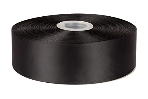 Fondersy 50mmX 91M Double Faced Satin Ribbon Black Polyester Ribbon for Gift Wrapping Wedding Decoration Floral Arrangement Crafts