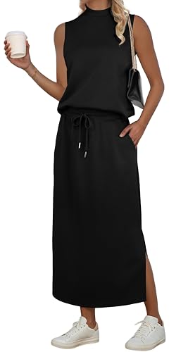 GRECERELLE Two Piece Skirt Sets for Women Summer Outfits with Pockets Lounge Sets Mock Neck Tops Split Maxi Skirt
