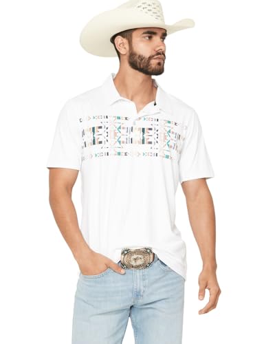 HOOEY Men's The Weekender Southwestern Border Print Short Sleeve Polo Shirt - HP034WHAZ US White