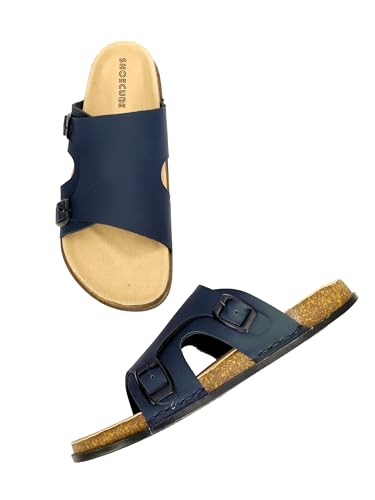 Image of Men Full Cover Double Buckle Slippers | Covered Slip-On Sandals for Men | Comfortable Footwear | Adjustable Strap Rubber Sandals | Anti-Slip Sole Slippers