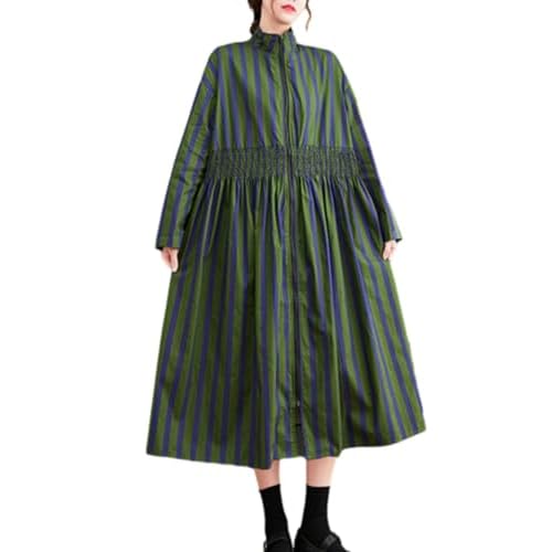 ellazhu Women's Funky Vertical Striped Zipper Patchwork Color Print Dress GZ41 Small-X-Large Green