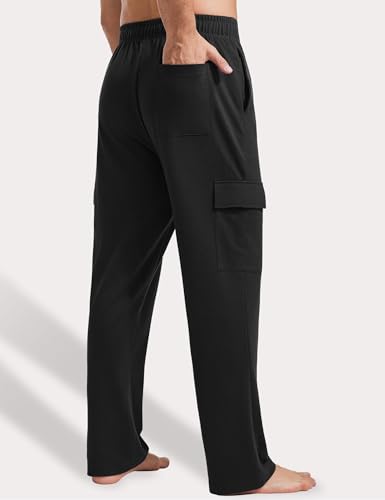 PINSPARK Cargo Sweatpants for Men with Pockets Open Bottom Baggy Cotton Sweatpants Lightweight Lounge Sweat Pants for Yoga2