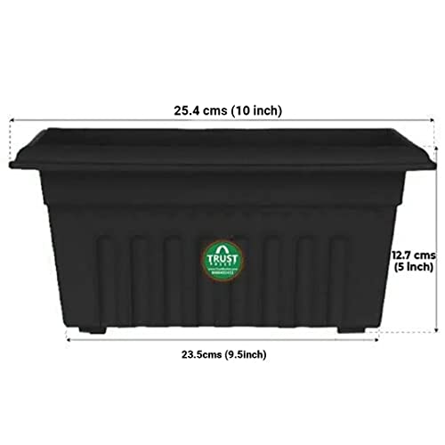 TrustBasket UV Treated Rectangular Plastic Planter (10 inches) - Black Color- Set of 3 | Heavy Duty Highly Durable Plant containerGamla for Indoor Home Decor & Outdoor Balcony Garden